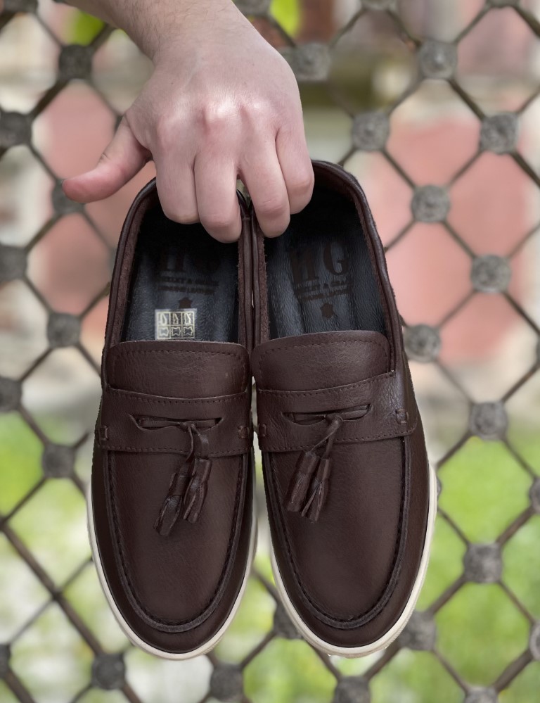 Huxley and Grace ανδρικά καφέ δερμάτινα loafers με tassels HG174194K φωτογραφία